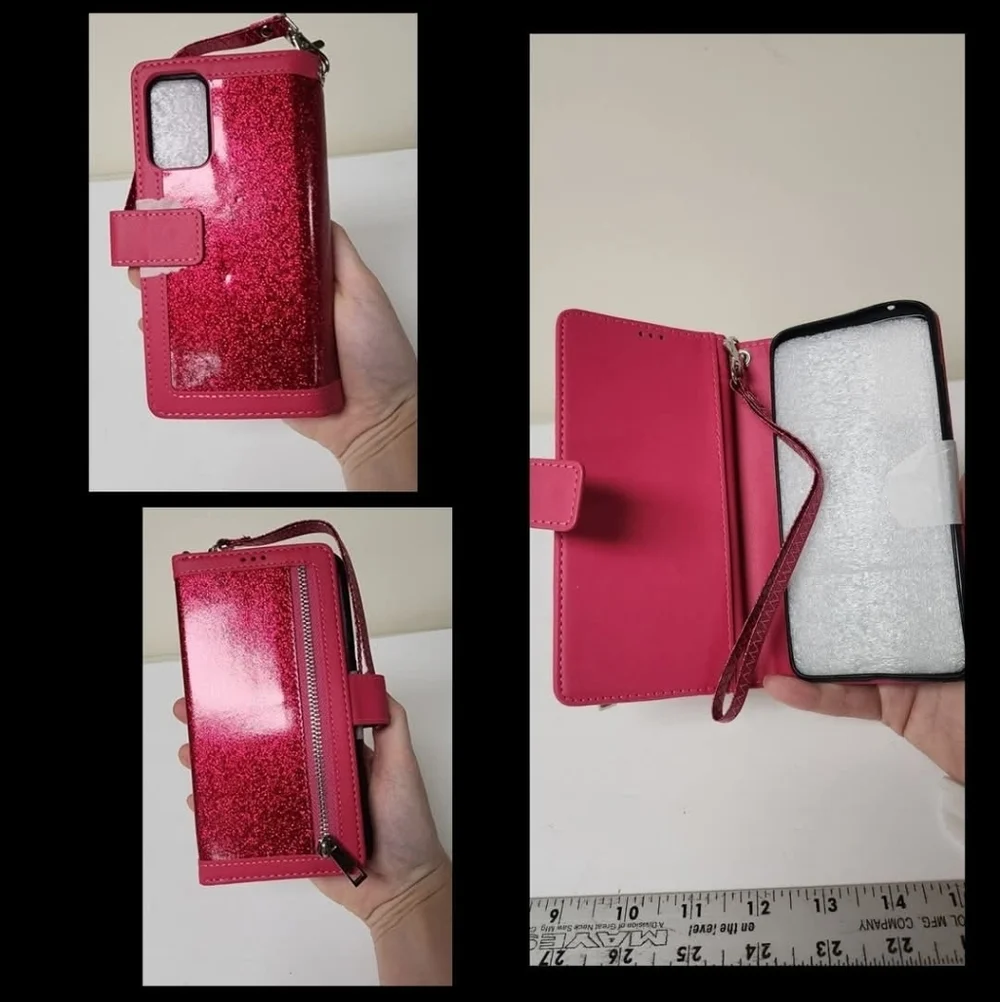 Galaxy A52 4G / 5G Glittery Pink Phone Wallet Case New
